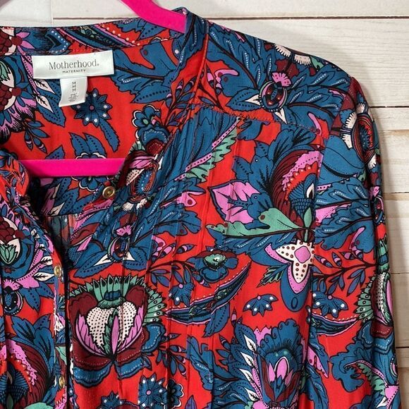 Motherhood Maternity Multicolor Floral Button Down Belted Tunic Top - Picture 4 of 16